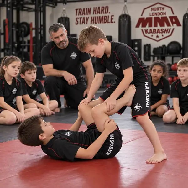 Children practising supervised MMA and BJJ technique at MMA North London
